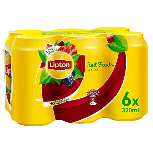 Lipton Red Fruits Ice Tea Drink, 320 ml, 6 Pack, Red & Yellow (816) - "Red Fruits Refresh!"