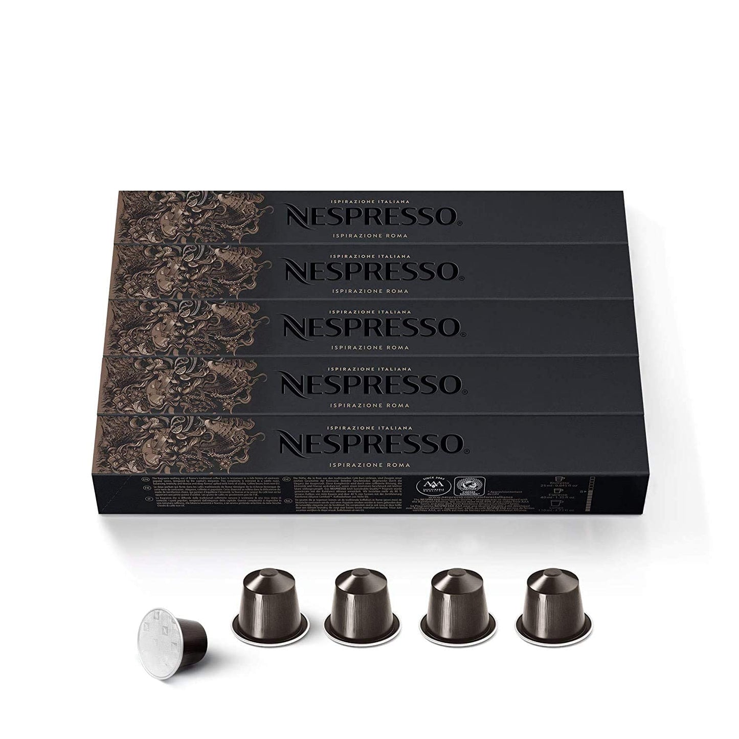 Nespresso Ispirazione Roma Intenso, Original Line Coffee Capsules, Limited Edition, Medium Roast, 50 Count Coffee Pods, Brews 1.35 Oz (5 Sleeve, 50 Pods) Box