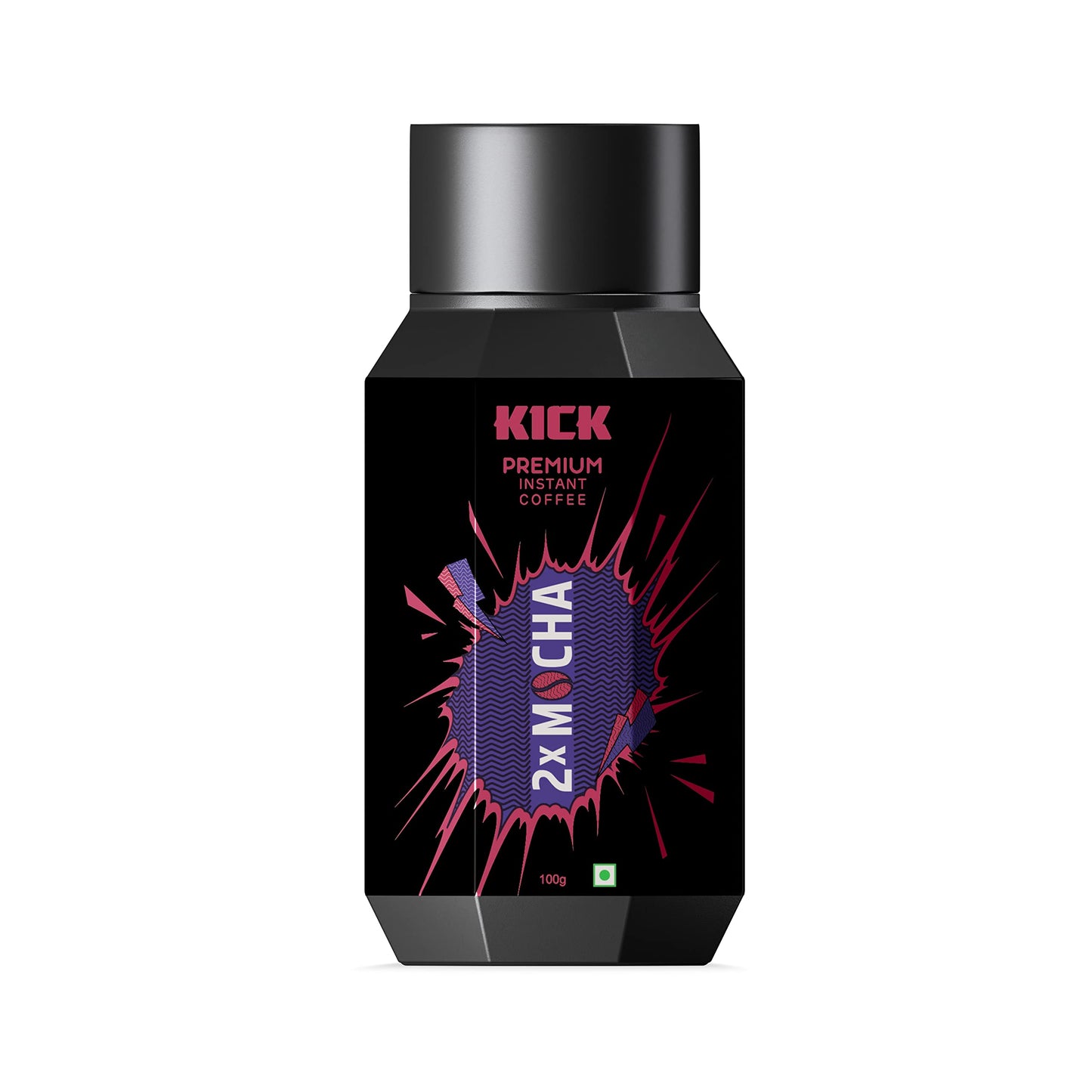 Kick Coffee | Premium Instant Coffee | 2x Mocha Flavor | 100g | Makes 50+ cups - Energize your day with the irresistible blend of mocha in Kick Coffee Premium Instant Coffee, 100g, makes 50+ cups.