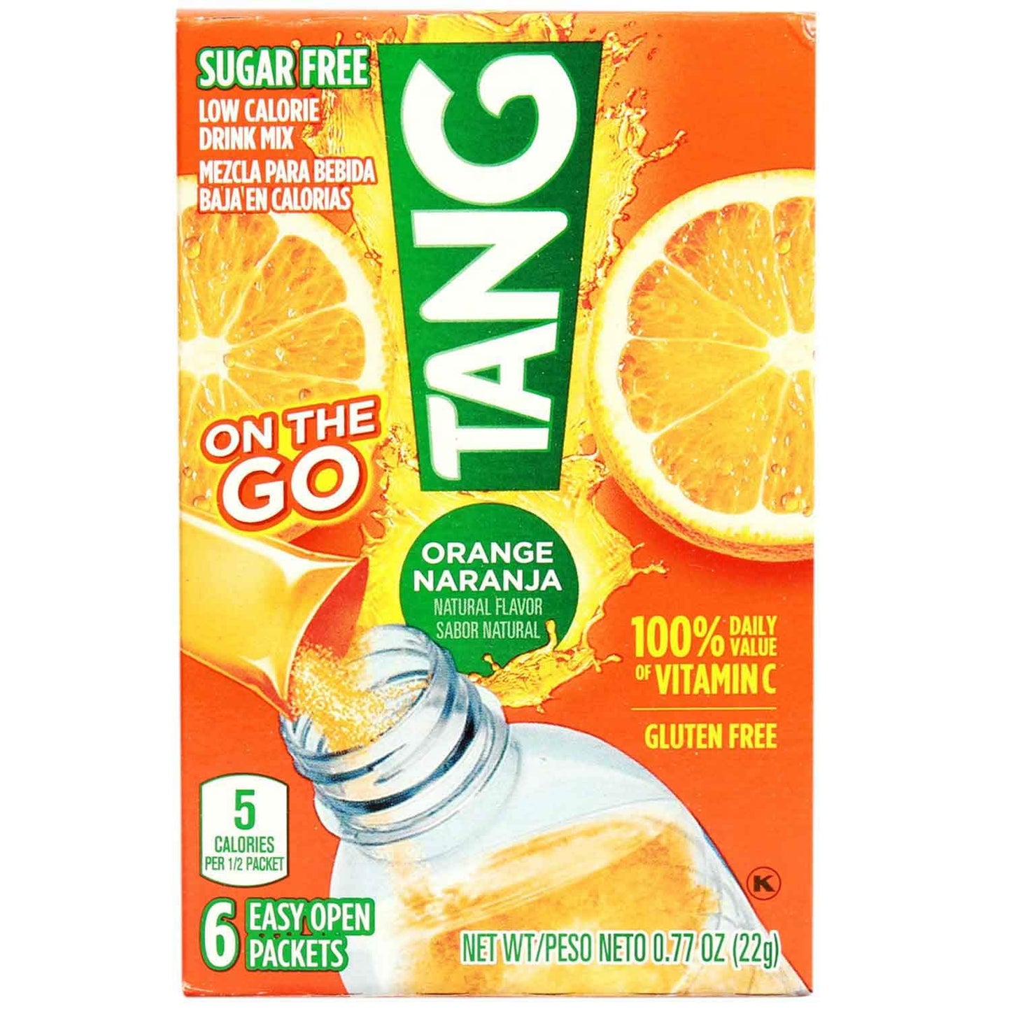 Tang On The Go Orange Sugar Free Drink Mix 6 Individual Sachet Box,(3.6g X 6) 22g