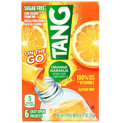 Tang On The Go Orange Sugar Free Drink Mix 6 Individual Sachet Box,(3.6g X 6) 22g