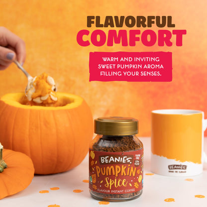 Beanies Instant Flavoured Coffee - Pumpkin Spice, 50g | Low Calorie, Sugar Free | 50 g | Pack of 1 - Autumn in a cup