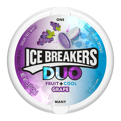 Ice Breakers Duo Fruit + Cool Mints Grape Sugar Free Mints, 1.48 oz ℮ 42 g - Sugar-free grape mints, fruity and cool, 42g.