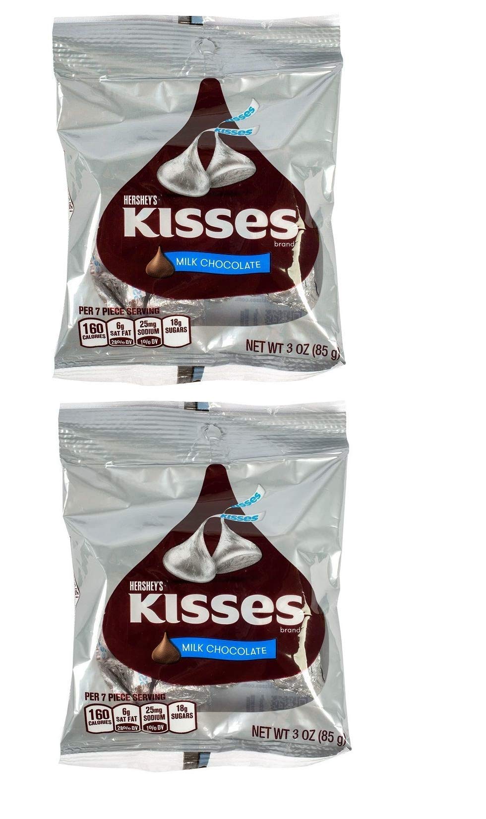 Hershey's Kisses Milk Chocolate (Pack of 2), 85g - Two packs of milk chocolate Kisses, each 85g.