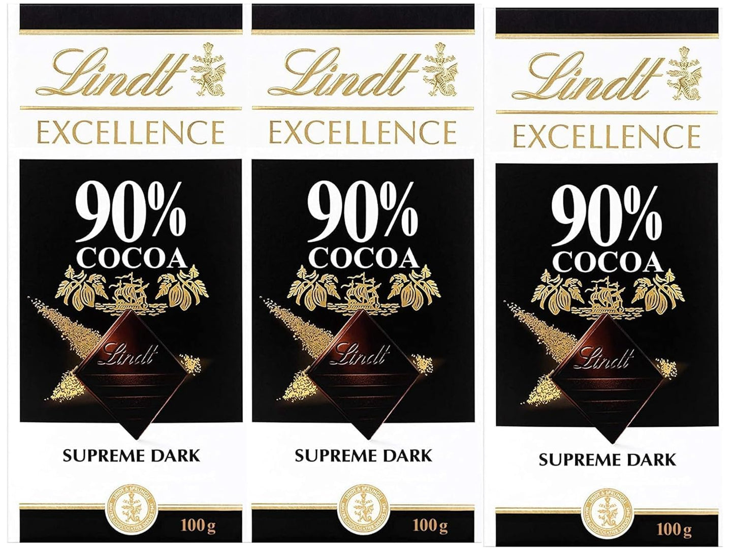 Lindt Excellence 90% Cacao Supreme Dark Chocolate 100g (Pack Of 3)