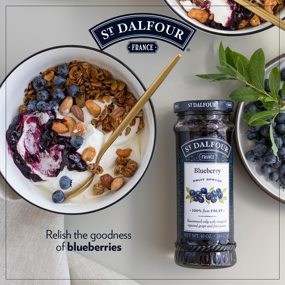 St Dalfour Blueberry Fruit Spread 284 g | No Added Sugar | 100% from Fruit | No Added Preservatives, Colours, Flavors or Sweeteners | No Corn Syrup | Traditional French Recipe