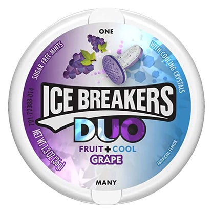 Ice Breakers Duo Fruit + Cool Mints Grape Sugar Free Mints, 1.48 oz ℮ 42 g - Sugar-free grape mints, fruity and cool, 42g.