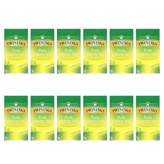 Twinings of London Pure Green Tea • 25 Tea Bags, 1.76 oz ℮ 50 g, 12 Pack