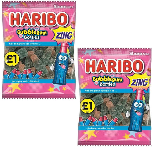 Haribo Bubblegum Bottles Jellies Share Size 190g Pack Of 2 - Shareable pack of bubblegum flavored jellies.