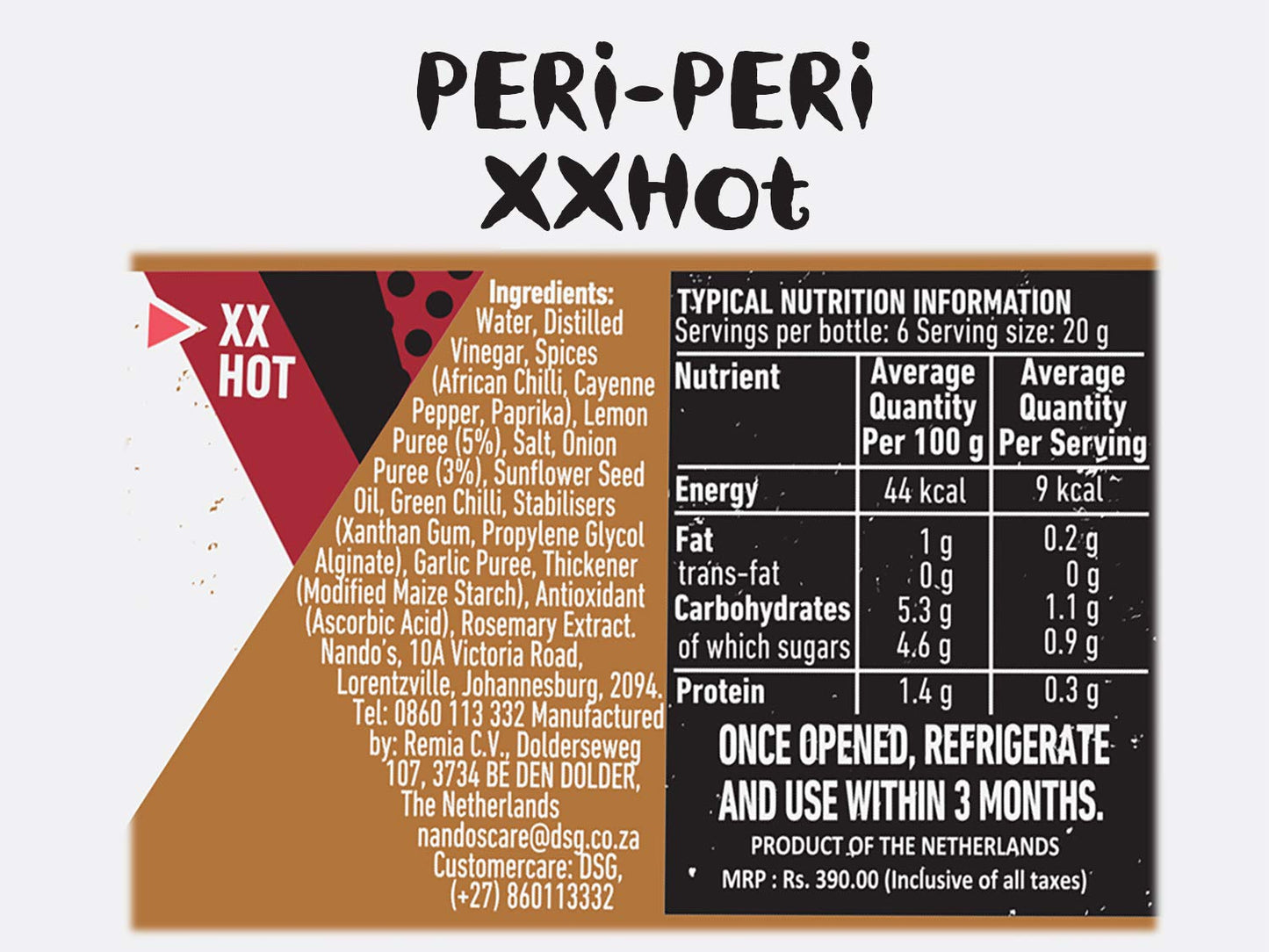 Nando's Peri Peri Chilli Sauce - XX Hot, 250G, Pack Of 2, Product Of The Netherlands - 950 Gm - "XX Hot Peri Peri Twin Pack!"