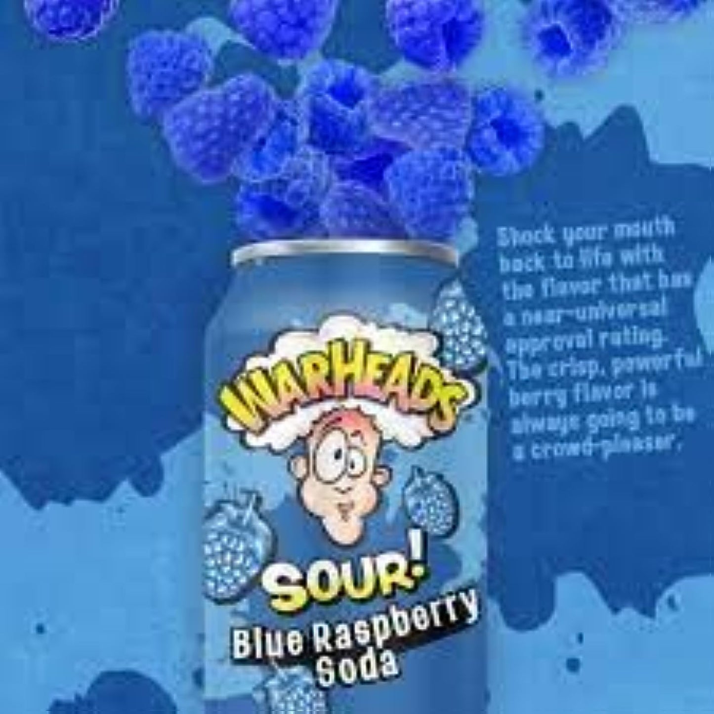 WareHeads Sour Blue Raspberry Soda 355ml (Pack of 6 Cans X 355ml Each)