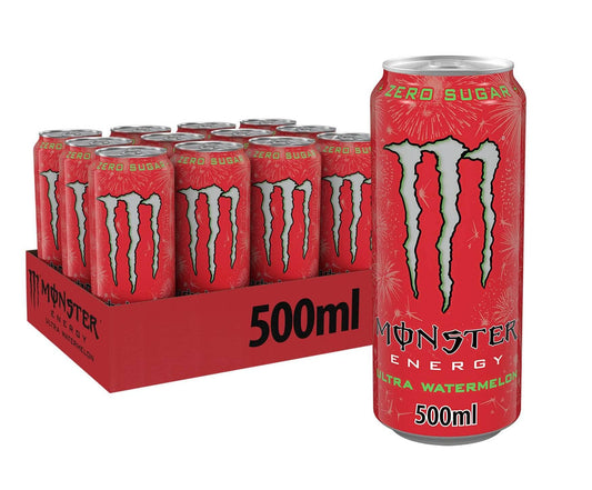 Monster Energy Ultra Watermelon Zero Sugar 500ml Can - Case of 12 - "Watermelon Zero Kick!"