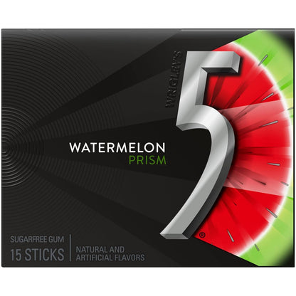 Wrigley's 5 Prism Watermelon Sugar-Free Gum - 15 Sticks, 1.41 oz (40g) - Experience Juicy Delight