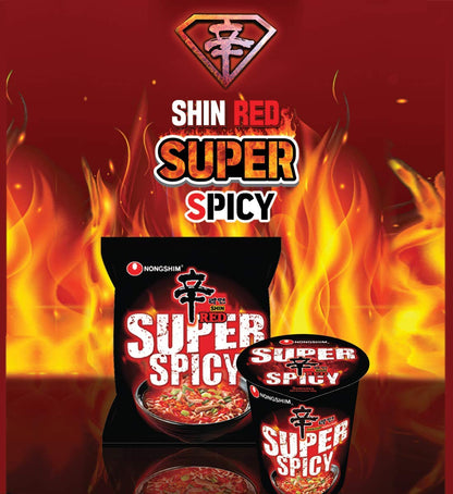 Nongshim Veggie Noodles & Red Super Spicy Instant Noodles 120gm*2Pack (Pack of 2) (Imported) - "Double the spice, double the flavor!"