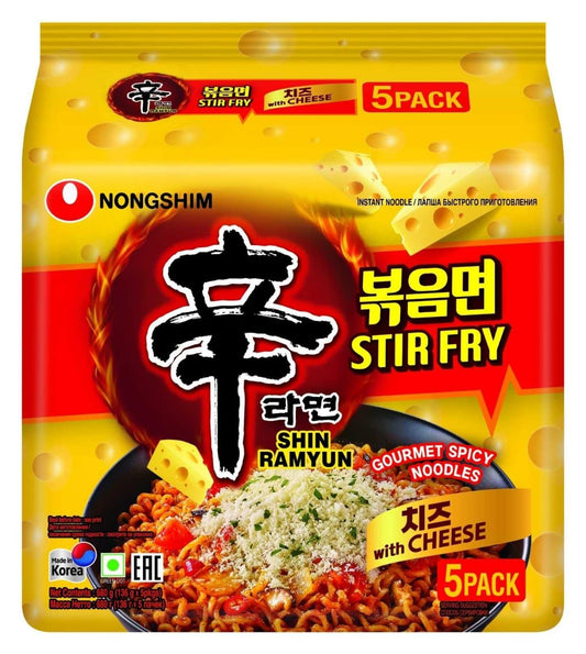 Nongshim Stir Fry With Cheese Shin Ramuyn Instant Noodles, Gourmet Spicy, 23.9oz / 680 g, 5 Pack (Pack of 4) - "Indulge in gourmet spice!"