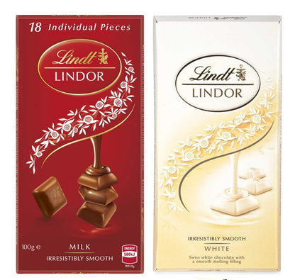 Lindt Lindor Combo Of 2 Irresistibly Smooth Chocolates (White And Milk), 100 Grams Each