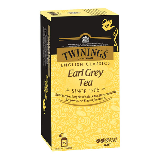 Twinings Earl Grey Tea,25 Teabags,Premium Black Tea,English Classic Range,Light Strength,Mild&Refreshing Flavour,Pack Of 25, 50 Grams