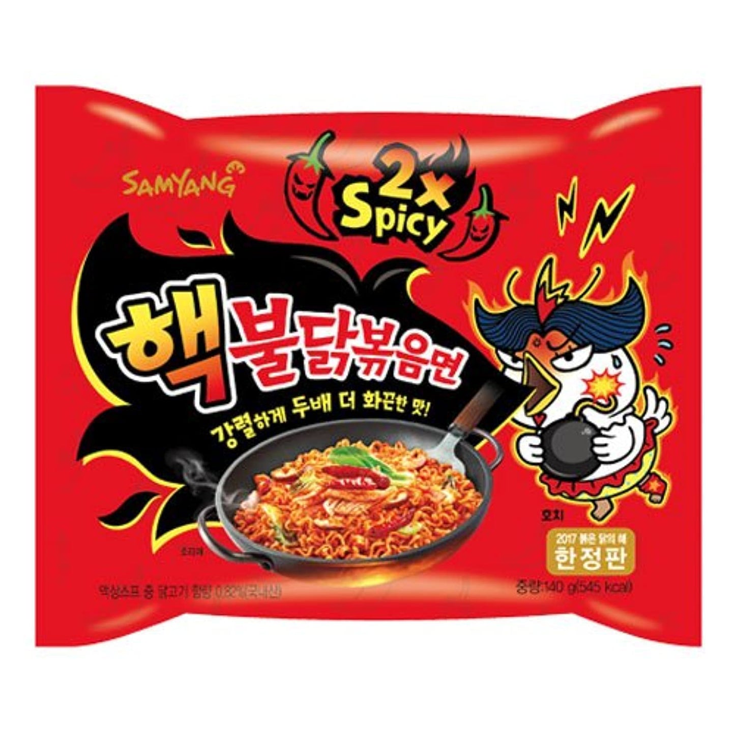 Samyang 2X Spicy Hot Chicken Flavor Ramen Fire Chicken (buldak) Double Spicy 140g*6pack Hakka Noodles Non-Vegetarian (6 x 140 g)