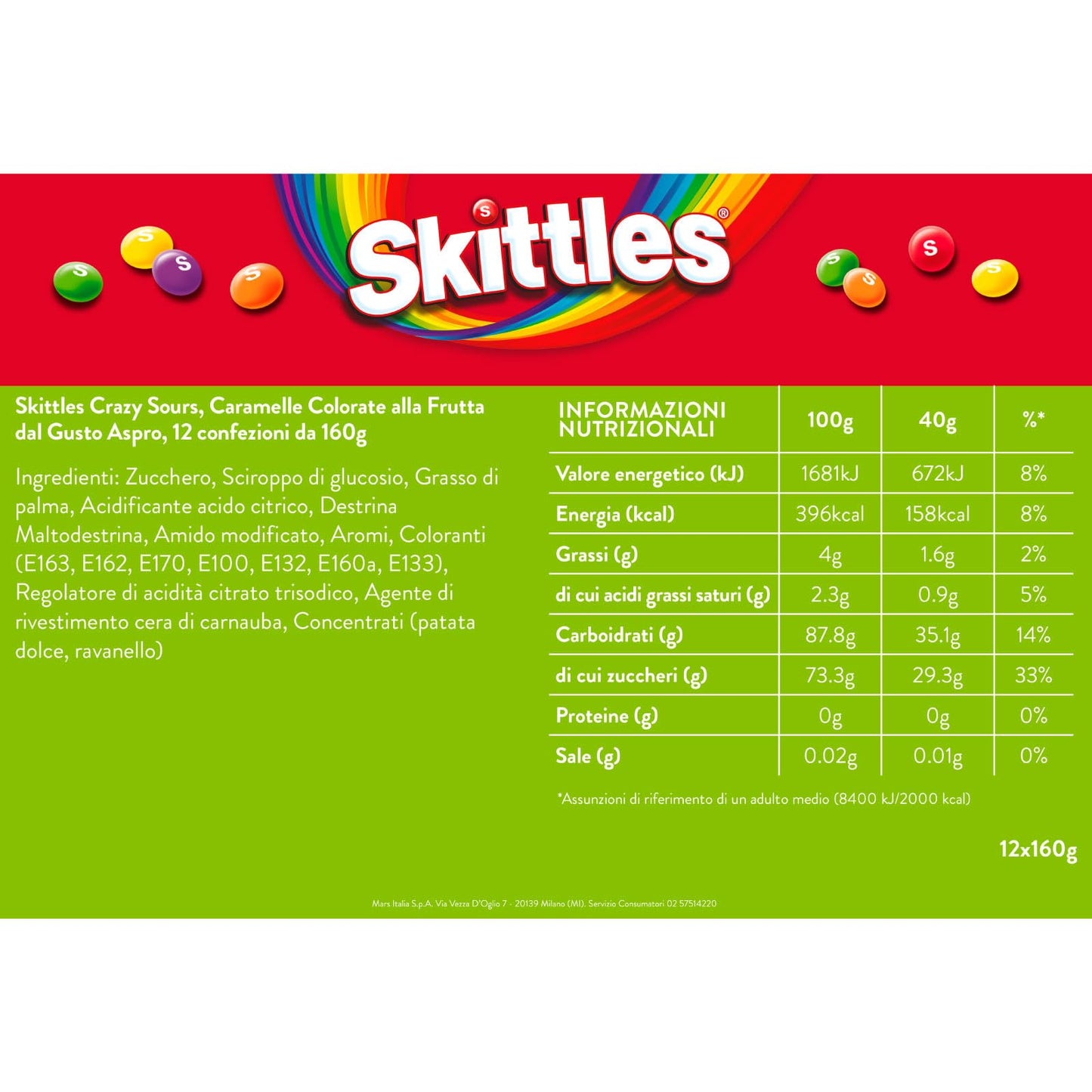 Skittles Sours Crazy, 174g