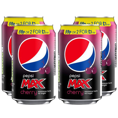 Pepsi Max Cherry Can, 4 x 330 - "Four-pack of cherry refreshment!"