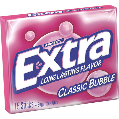 Wrigley's Extra Classic Bubble Sugar-Free Gum - 15 Sticks, Pack of 2 - Double the Classic Bubble Fun!