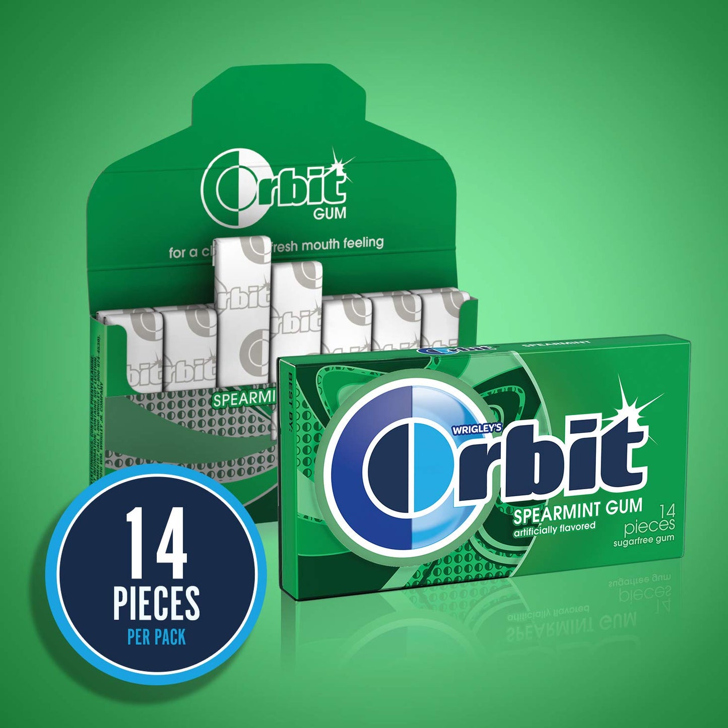 Spearmint : Orbit Spearmint Sugarfree Gum, 14 Pieces (12 Pack)