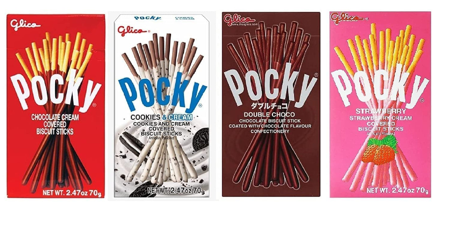 Pocky Sticks Variety Pack Coverd With Crunchy Biscuit, Chocolate, Strawberry, Double Chocolate, Cookies & Cream, Each 70g Pack Of 4 - "More Pocky varieties!"