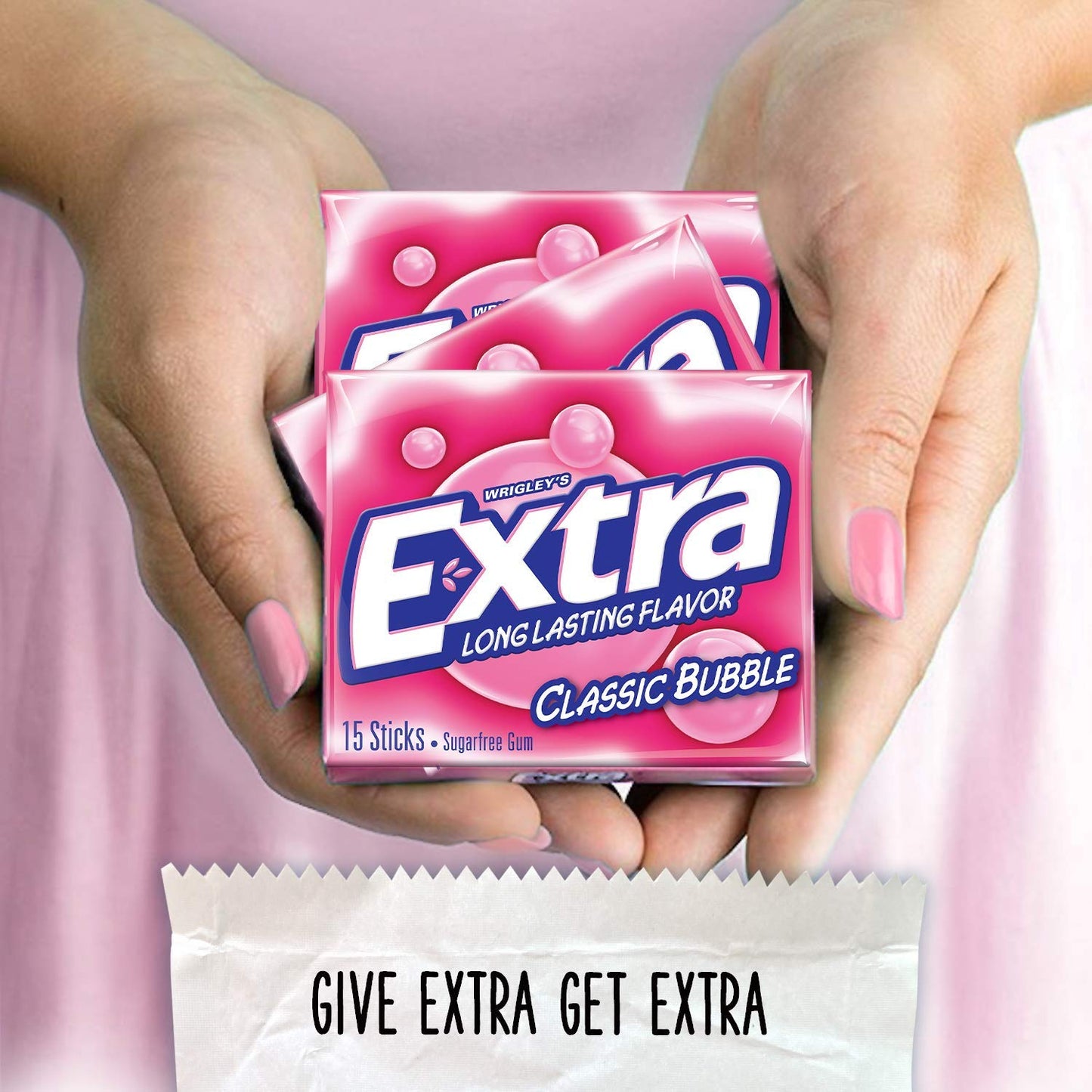 Wrigley's Extra Classic Bubble Sugar-Free Gum - 15 Sticks, Pack of 2 - Double the Classic Bubble Fun!