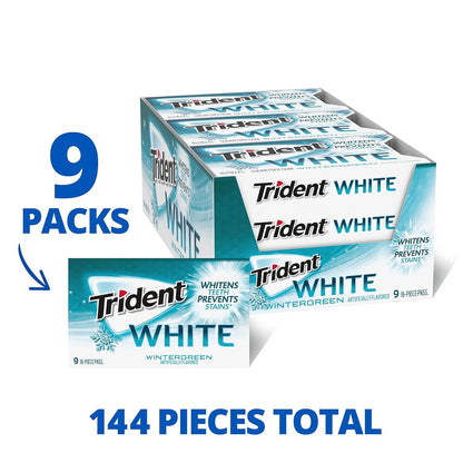 Trident White Sugar Free Gum, 16 Count (Pack of 9) (Wintergreen)