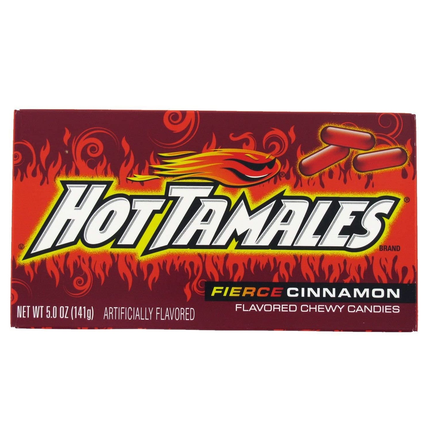 Hot Tamales Theater Box Fierce Cinnamon 5oz (141g) - Fiery cinnamon candy in a theater-sized box, 141g.