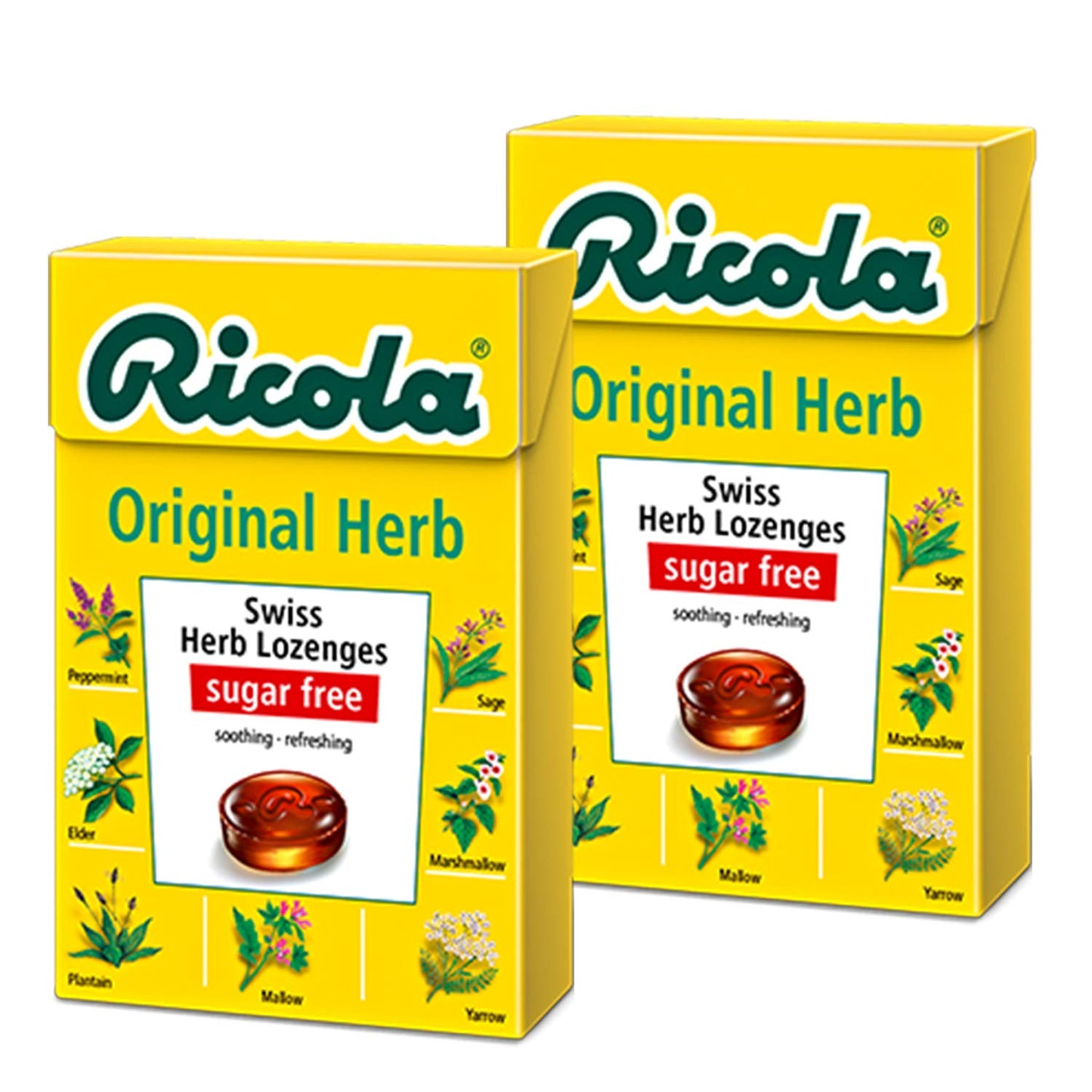 Ricola Sugar Free Original Herb Swiss Herb Lozenges Drops Pack of 2 Pouch, 2 x 40 g - Double Herb Drops!