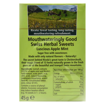 Ricola Luscious Apple Mint Sugar Free Candy, 1.59 oz â„® 45 g - Apple Minty Delight!