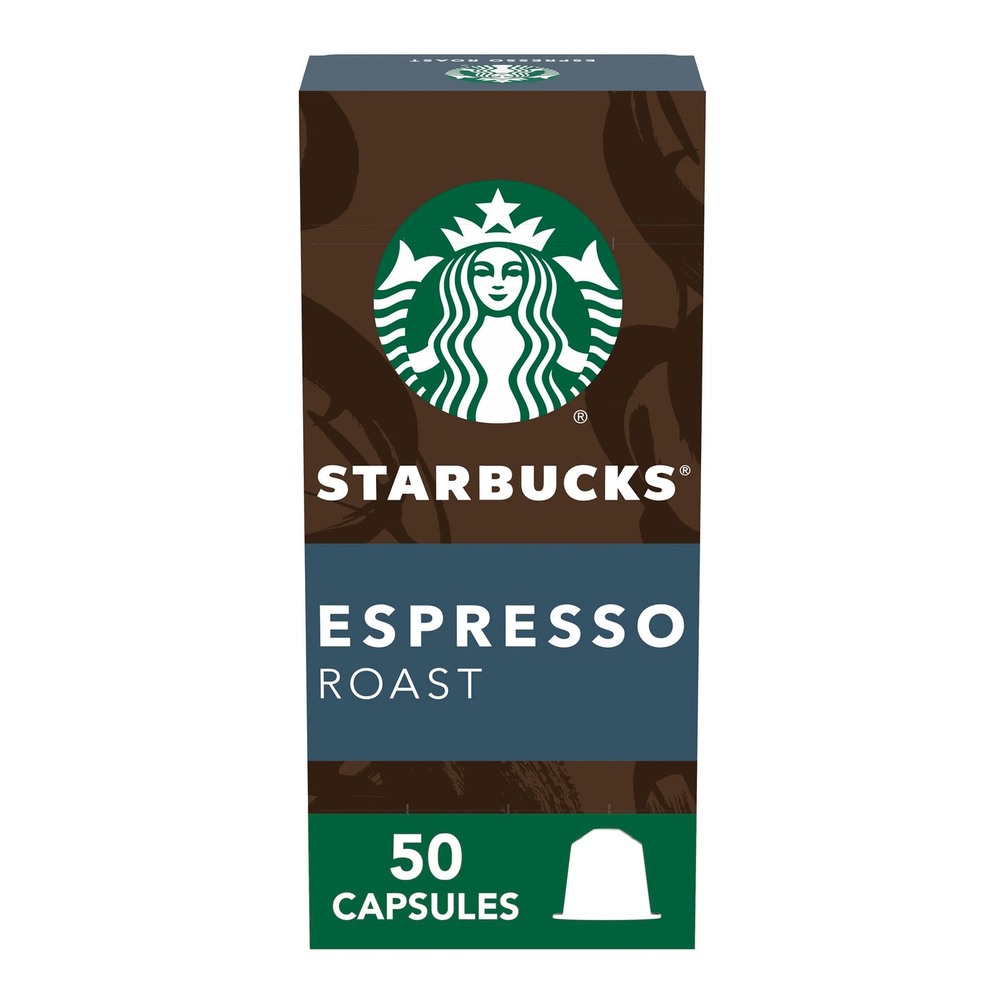 Starbucks by Nespresso, Espresso Dark Roast (50-Count Single Serve Capsules, Compatible with Nespresso Original Line System), Box