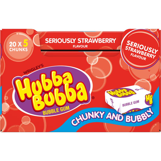 Hubba Bubba Chunky and Bubbly Bubble Gum Strawberry Flavour, 20 X 35 g - Strawberry-flavored bubble gum in twenty chunky packs, 35g each.