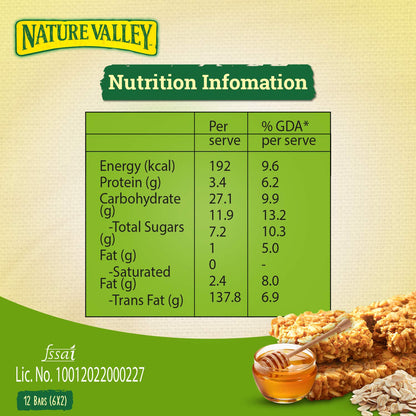 Nature Valley Crunchy Granola Bars|Multigrain Energy Bars|No Artificial Flavours|Contains Whole Grain Oats & Honey, 252Gm (12 Bars-Pack Of 6) - "Honey Oat Crunch!"