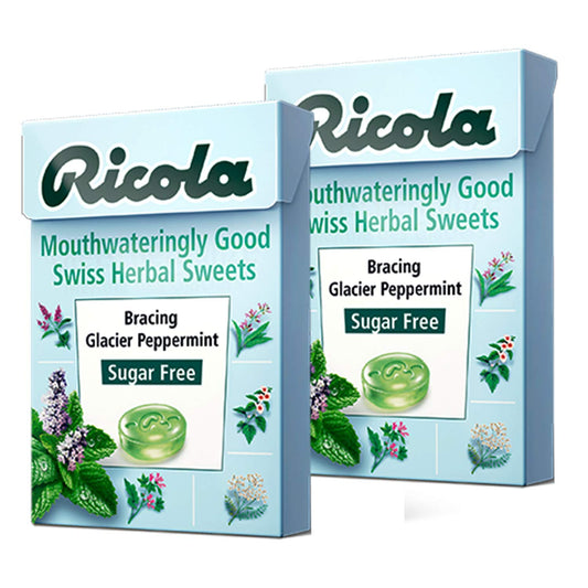 Ricola Bracing Glacier Peppermint Pack of 2 Pouch, 2 x 45 g - Double Peppermint!