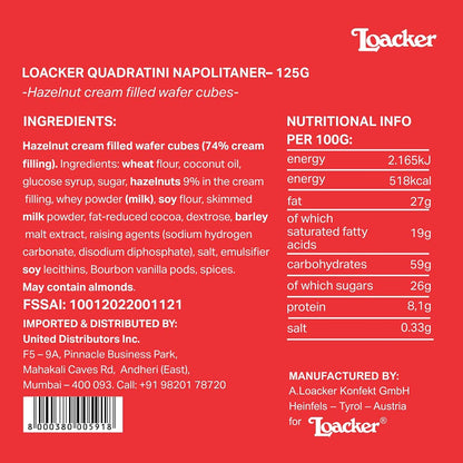 Loacker Quadratini Napolitaner(Hazelnut) - 125g, Italy