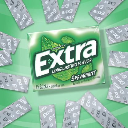 Wrigley's Extra Long Lasting Flavor Spearmint - 15 Sticks, 40.5g, 10 Pack - Freshness in Every Chew!