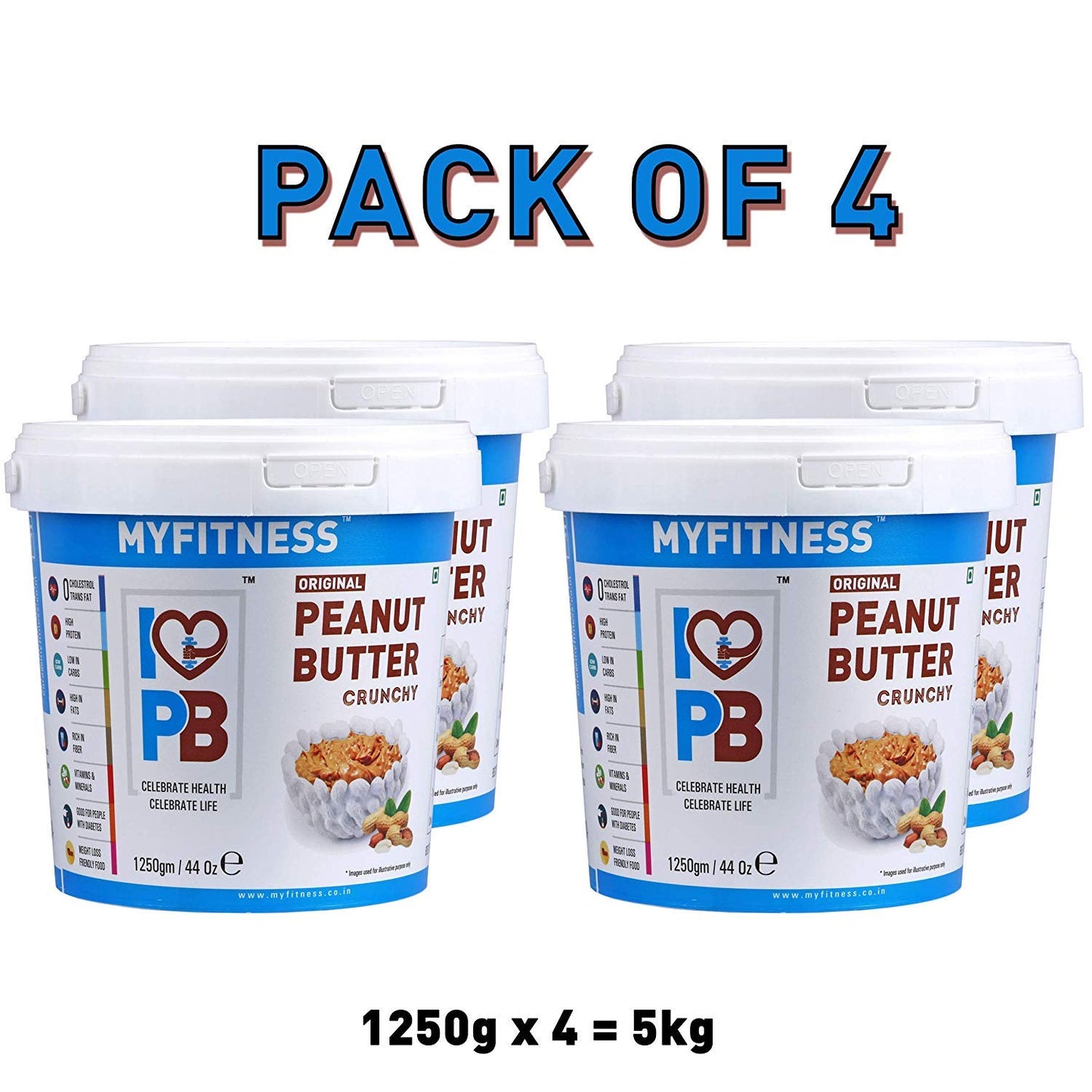 MYFITNESS Original Peanut Butter Crunchy 1250g (Pack of 4) - "Crunchy PB Family Pack!"