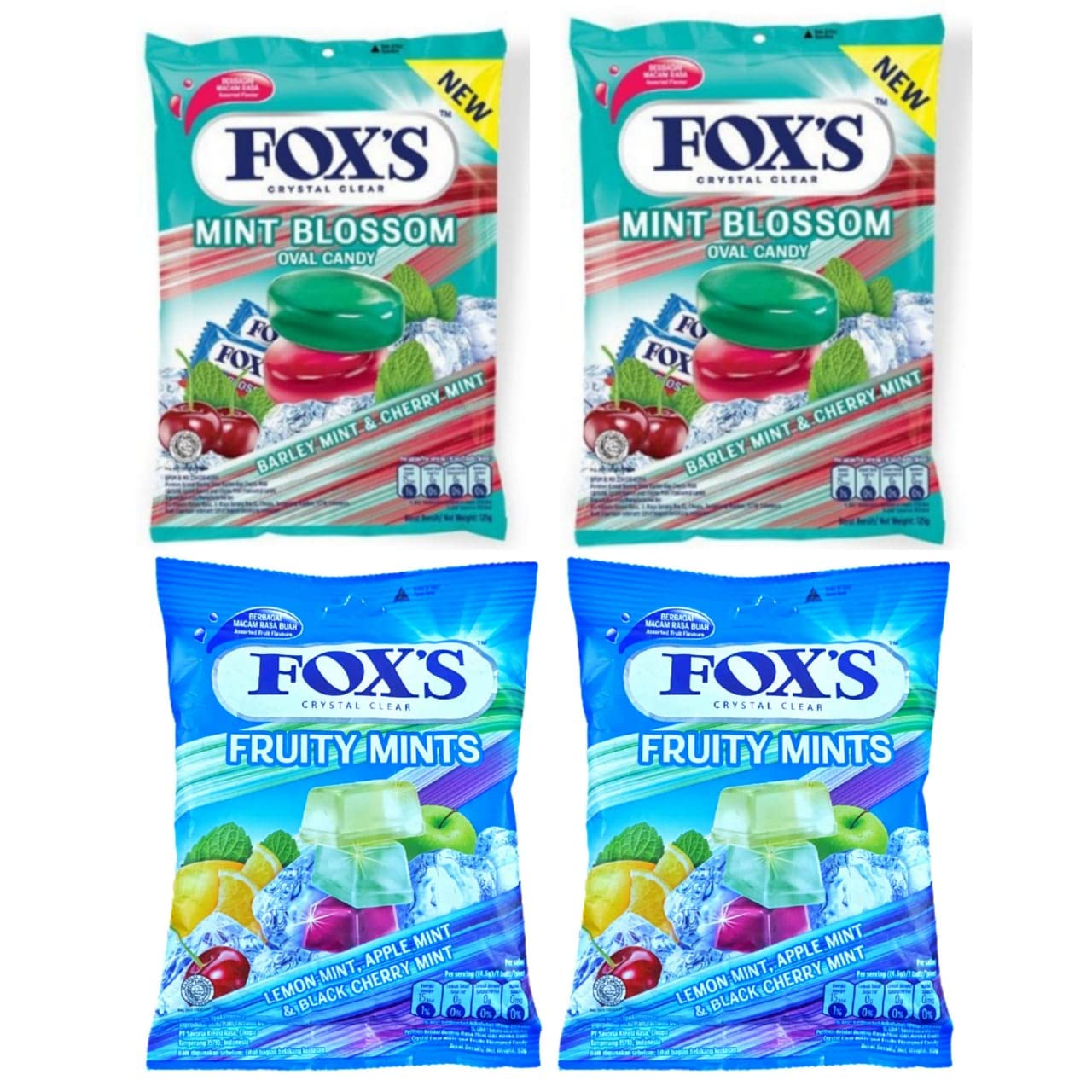 Fox's Crystal Clear Mint Blossom Oval Candy (125Gms x 2pc) & Fox's Crystal Clear Fruity Mint (125Gms x 2pc) - Mint blossom and fruity mint combo!