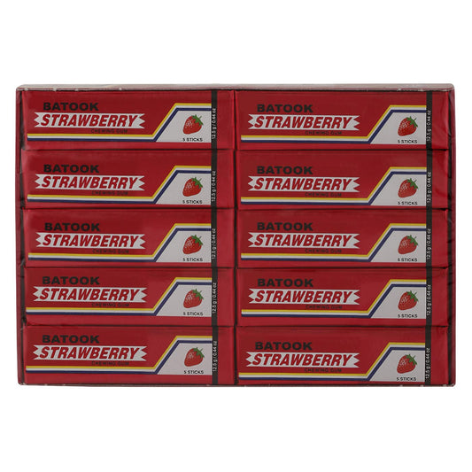 Batook 5 Sticks Strawberry Gum, 20 X 12.5g - Pack of 1 - Sweet strawberry delight