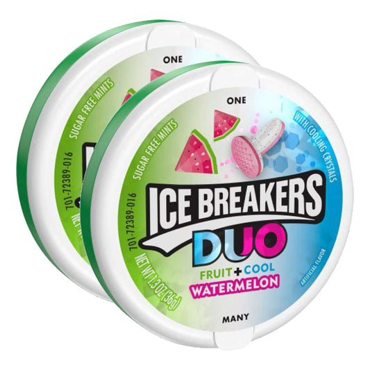 Ice Breakers Duo Fruit + Cool Watermelon, 2 x 36 g - Double the fruity cool watermelon mints, 36g each.