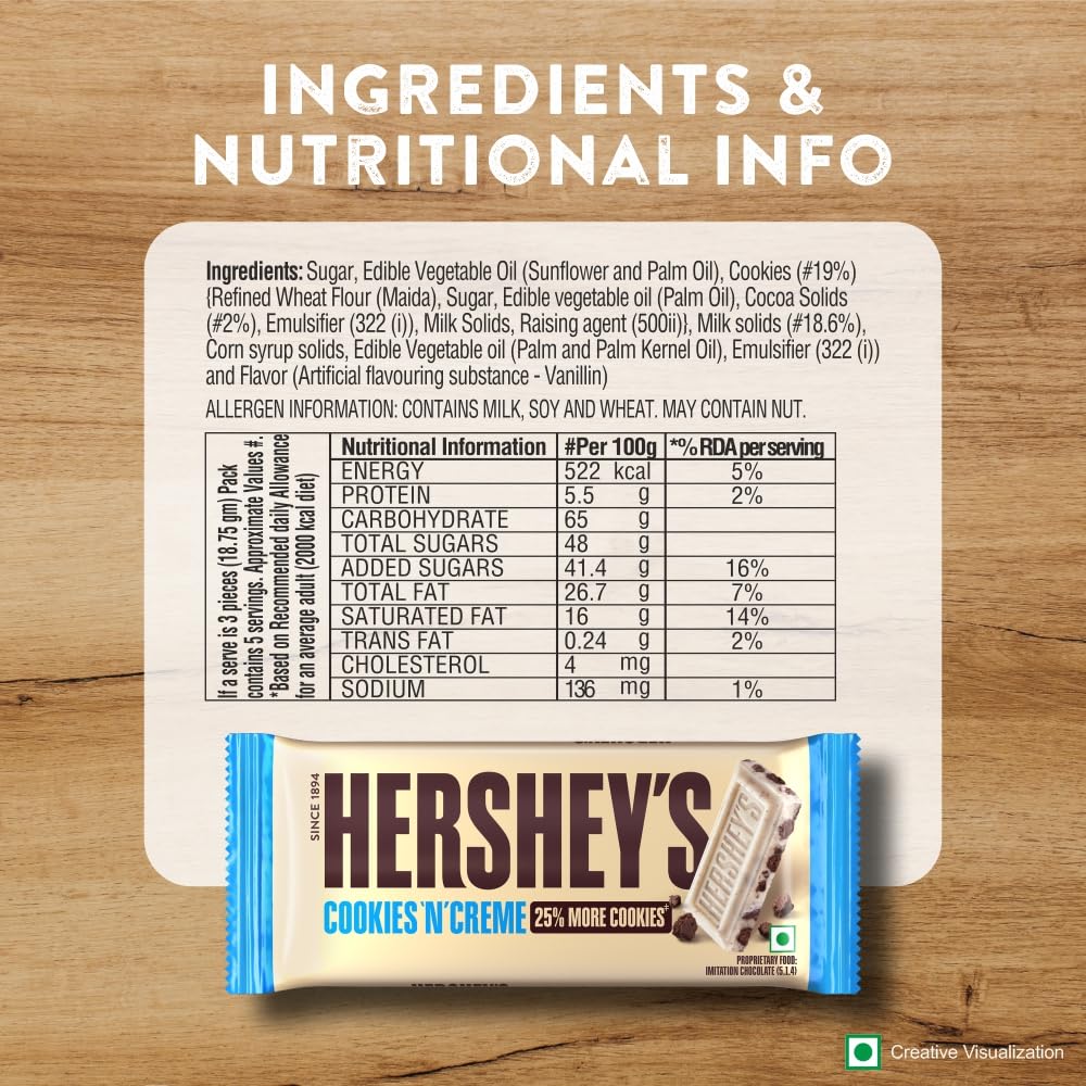 HERSHEY'S Cookies 'N' Creme Bar | Delicious Crunchy Delights 40Gram - Pack Of 10 - Pack of 10 crunchy Cookies 'N' Creme bars, 40g each.