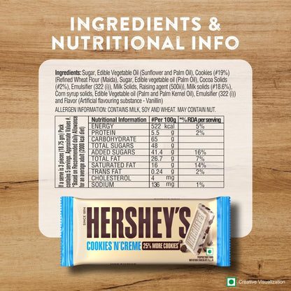 HERSHEY'S Cookies 'N' Creme Bar | Delicious Crunchy Delights 40Gram - Pack Of 10 - Pack of 10 crunchy Cookies 'N' Creme bars, 40g each.