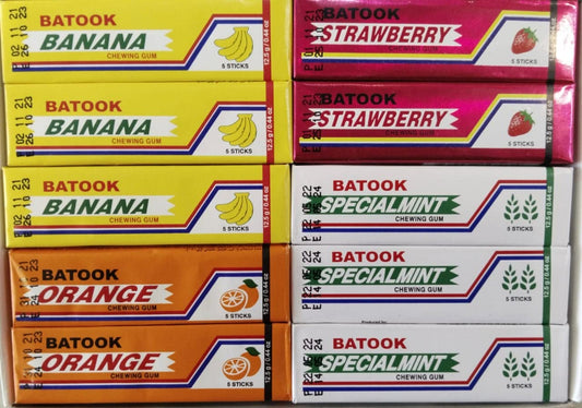 Batook Chewing Gum Variety Pack of Mix Flavours 5 Orange, 5 Special Mint, 5 Strawberry, 5 Banana (20 X 12.5g), 250g - A flavor for every mood