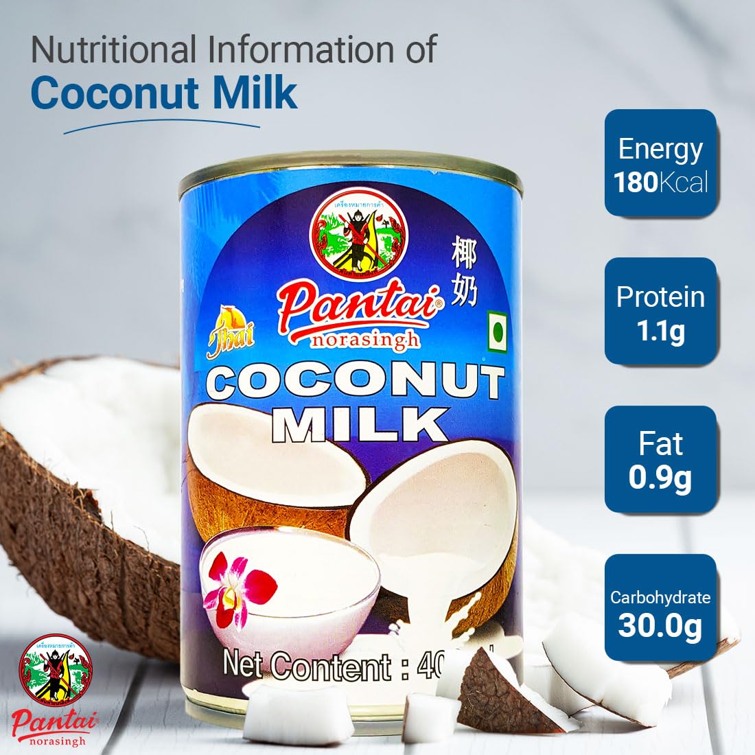 Pantai Coconut Milk | Thai Cuisine | Thick, Creamy & Lactose Free | Contains Coconut extracts & Water | Use as Ingredient or Condiment with Meat, Vegetables & Curries | Vegan Ingredients | (400ml) - "Creamy coconut delight!"