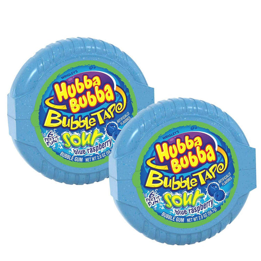 Hubba Bubba Sour Blue Raspberry Bubble Tape Pack of 2 Pouch, 2 x 56 g - Two packs of sour blue raspberry bubble tape, 56g each.