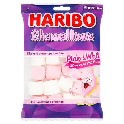 Haribo Chamallows Pink & White, Share Size, 4.94 oz / 140 g, 4 Pack - Four packs of share size pink and white marshmallows.