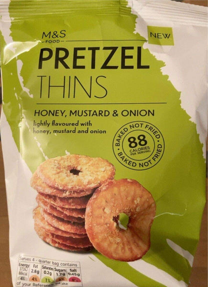 Mark & Spencer Food Pretzel Thins Honey Mustard & Onion Wheat Pretzel (Baked Not Fried), 80g - "Honey Mustard Onion Pretzels!"