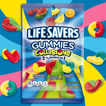 Gummi Savers Lifesavers Gummies Collisions Assorted Flavors, 7 oz - Enjoy a burst of fruity flavors in every bite.